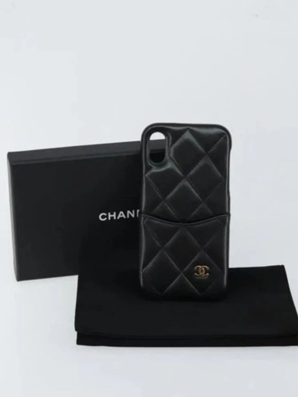 CHANEL Matelasse iPhone Case Lamb Skin Black CC Auth 145550